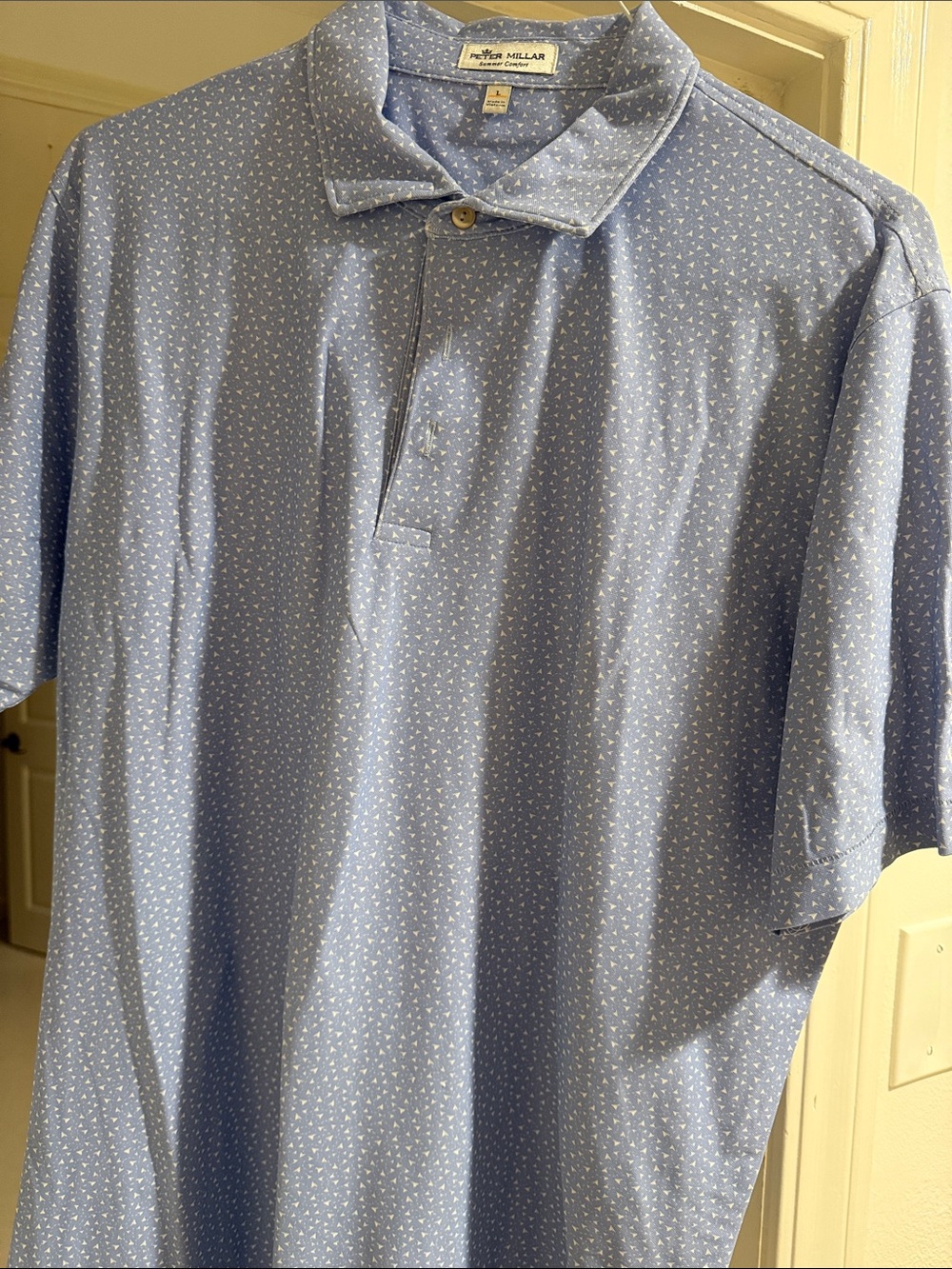 Peter Millar Light Blue Polo with Tiny White Micro Motif